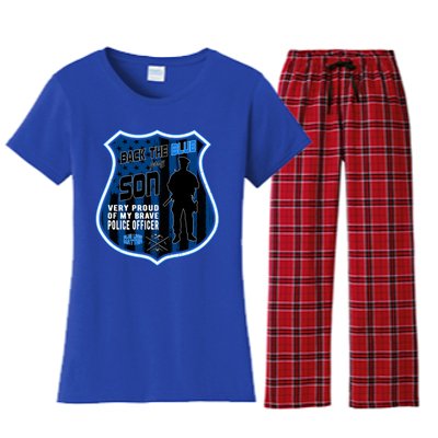 Support Police Officers Cop I Back The Blue For My Son Meaningful Gift Women's Flannel Pajama Set