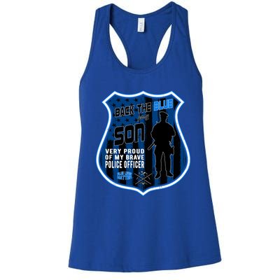 Support Police Officers Cop I Back The Blue For My Son Meaningful Gift Women's Racerback Tank