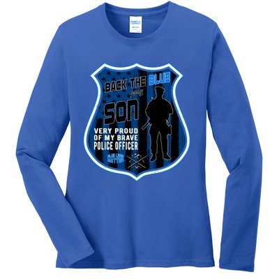 Support Police Officers Cop I Back The Blue For My Son Meaningful Gift Ladies Long Sleeve Shirt