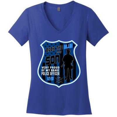 Support Police Officers Cop I Back The Blue For My Son Meaningful Gift Women's V-Neck T-Shirt