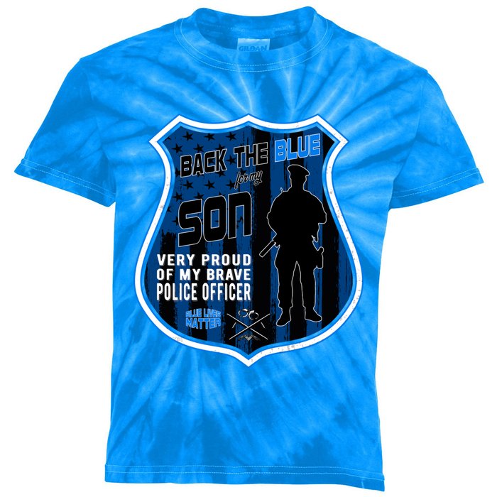 Support Police Officers Cop I Back The Blue For My Son Meaningful Gift Kids Tie-Dye T-Shirt