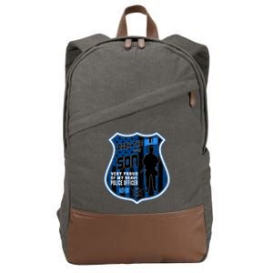 Support Police Officers Cop I Back The Blue For My Son Meaningful Gift Cotton Canvas Backpack