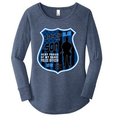 Support Police Officers Cop I Back The Blue For My Son Meaningful Gift Women's Perfect Tri Tunic Long Sleeve Shirt