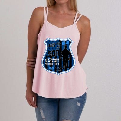 Support Police Officers Cop I Back The Blue For My Son Meaningful Gift Women's Strappy Tank