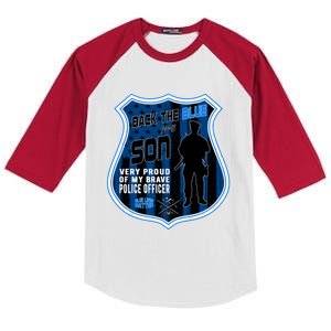 Support Police Officers Cop I Back The Blue For My Son Meaningful Gift Kids Colorblock Raglan Jersey