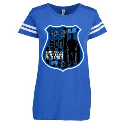 Support Police Officers Cop I Back The Blue For My Son Meaningful Gift Enza Ladies Jersey Football T-Shirt