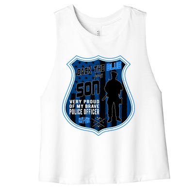 Support Police Officers Cop I Back The Blue For My Son Meaningful Gift Women's Racerback Cropped Tank