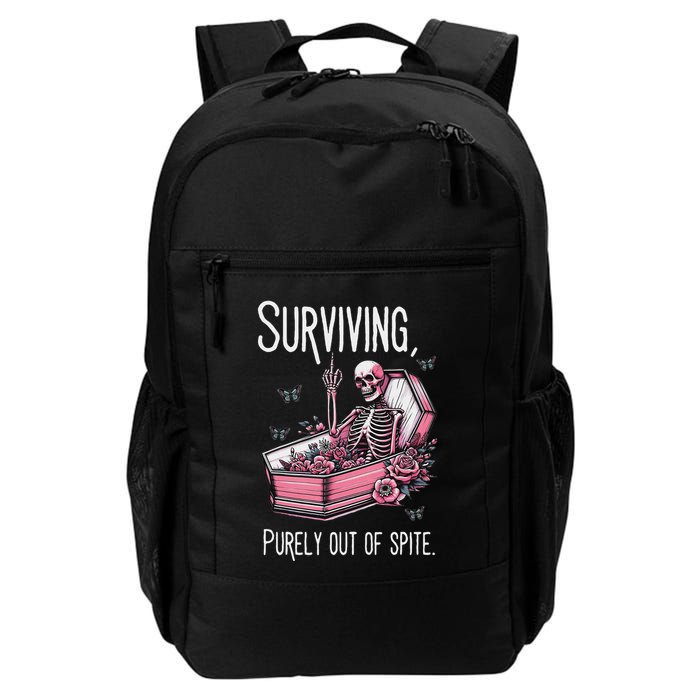 Surviving Purely Out Of Spite Funny Skeleton Skull Sarcastic Daily Commute Backpack