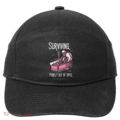 Surviving Purely Out Of Spite Funny Skeleton Skull Sarcastic 7-Panel Snapback Hat