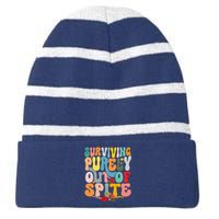 Surviving Purely Out Of Spite Striped Beanie with Solid Band