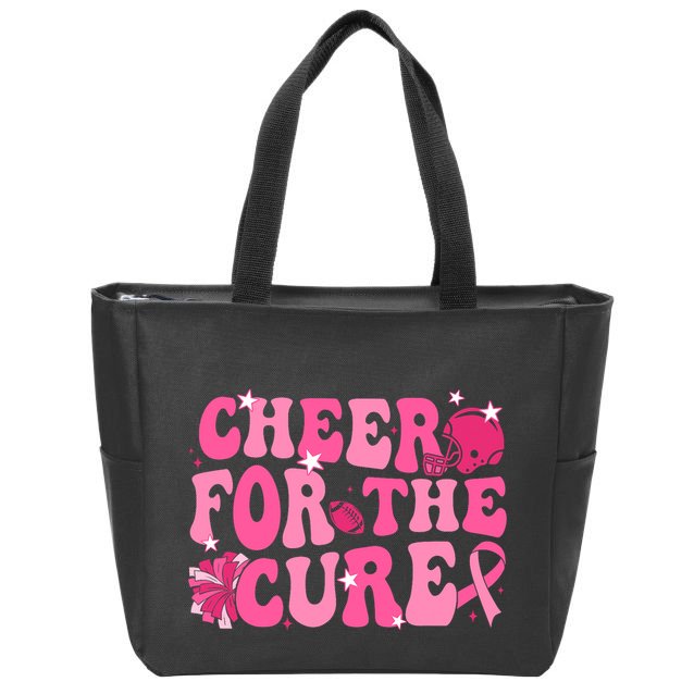 Support Pink Out Cheer For A Cures Breast Cancer Month Funny Zip Tote Bag