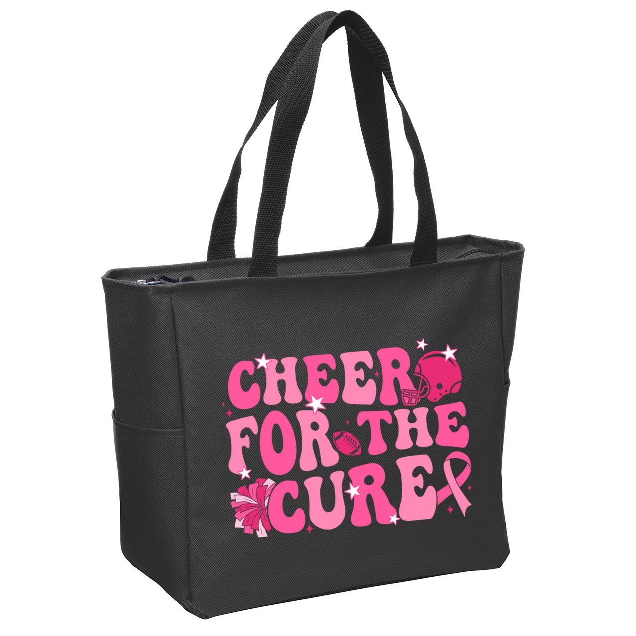 Support Pink Out Cheer For A Cures Breast Cancer Month Funny Zip Tote Bag