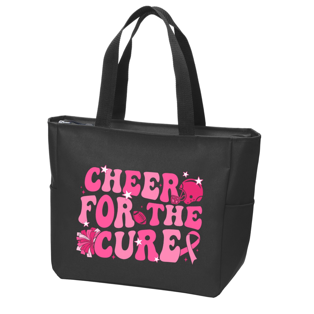 Support Pink Out Cheer For A Cures Breast Cancer Month Funny Zip Tote Bag