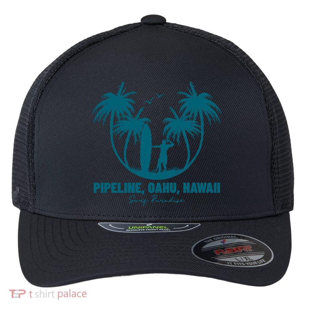 Surfing Pipeline Oahu Hawaii Summer For Surf Lovers Gift Flexfit Unipanel Trucker Cap