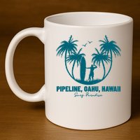 Surfing Pipeline Oahu Hawaii Summer For Surf Lovers Gift 11oz C Handle Ceramic Mug