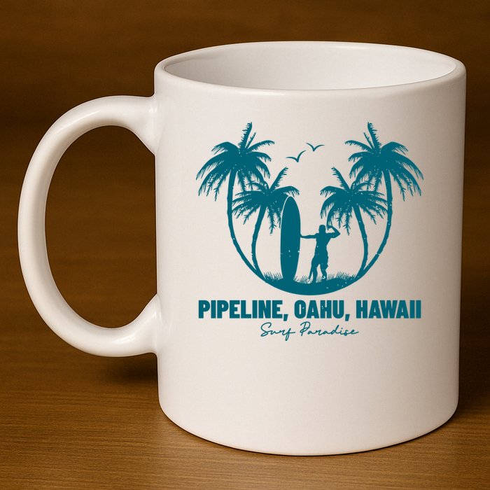 Surfing Pipeline Oahu Hawaii Summer For Surf Lovers Gift 11oz C Handle Ceramic Mug