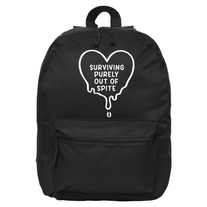 Surviving Purely Out Of Spite Funny 16 in Basic Backpack