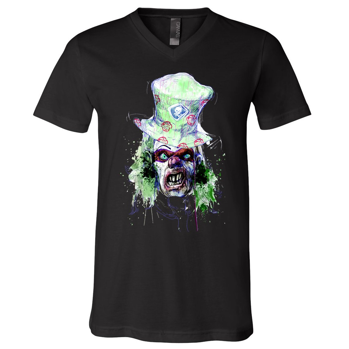 Spooky Clown Face V-Neck T-Shirt