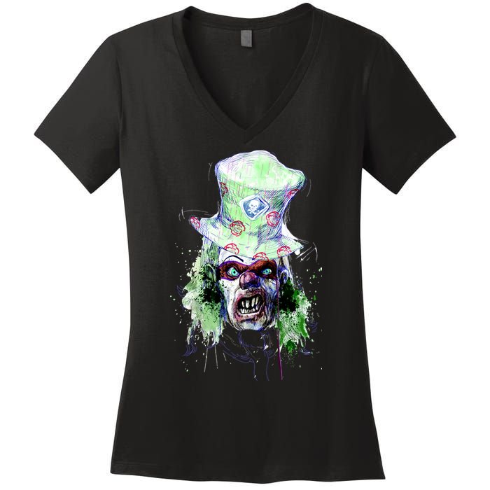 Spooky Clown Face Women's V-Neck T-Shirt