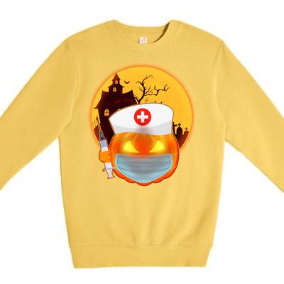 Spooky Halloween Nurse Pumpkin Premium Crewneck Sweatshirt