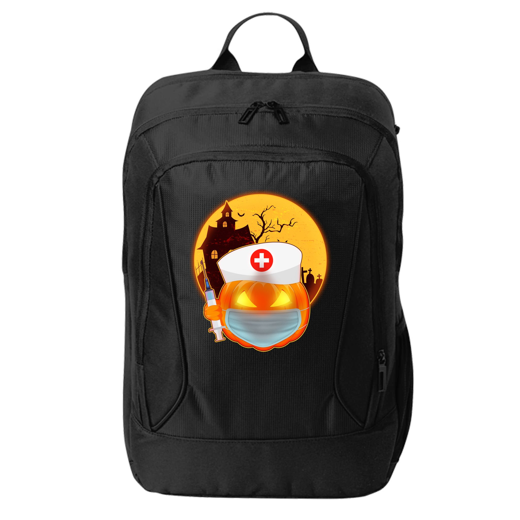 Spooky Halloween Nurse Pumpkin City Backpack