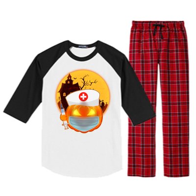 Spooky Halloween Nurse Pumpkin Raglan Sleeve Pajama Set