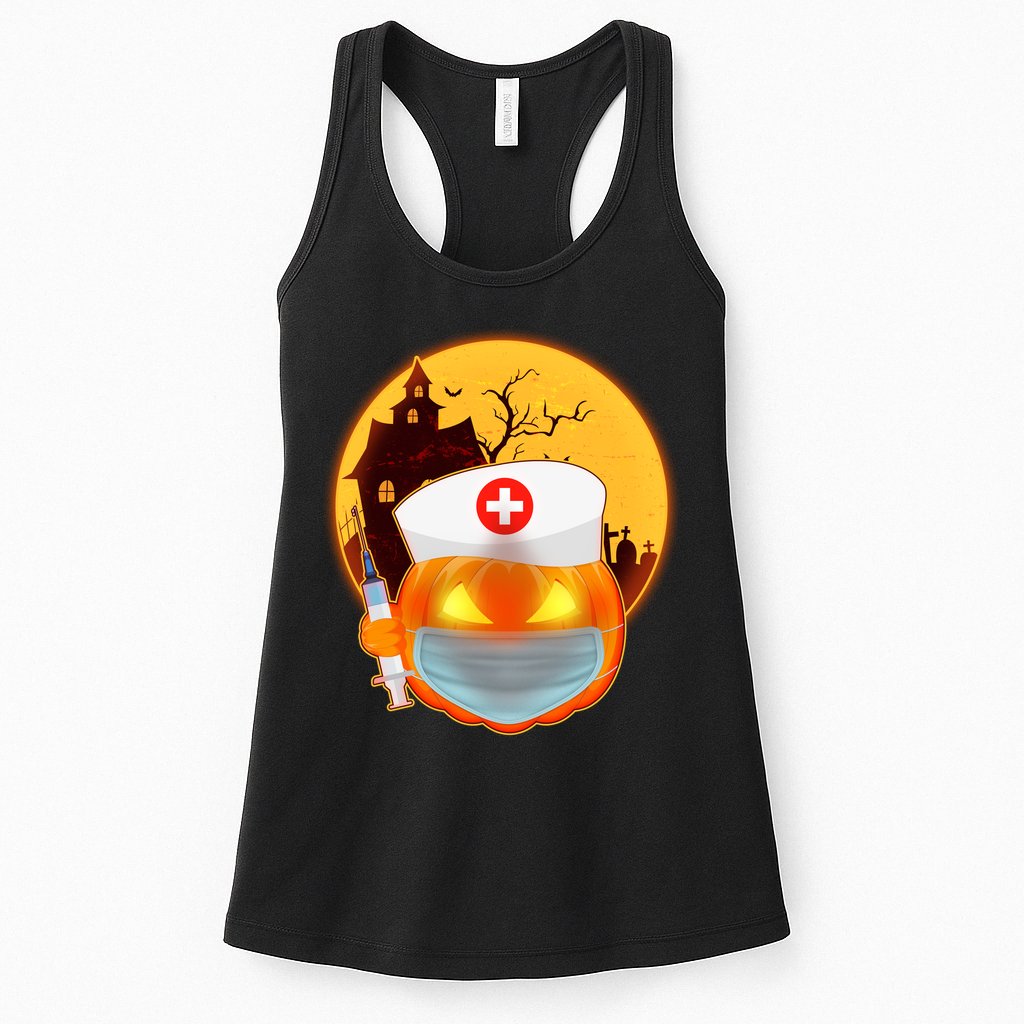 Spooky Halloween Nurse Pumpkin Womens Tank Top