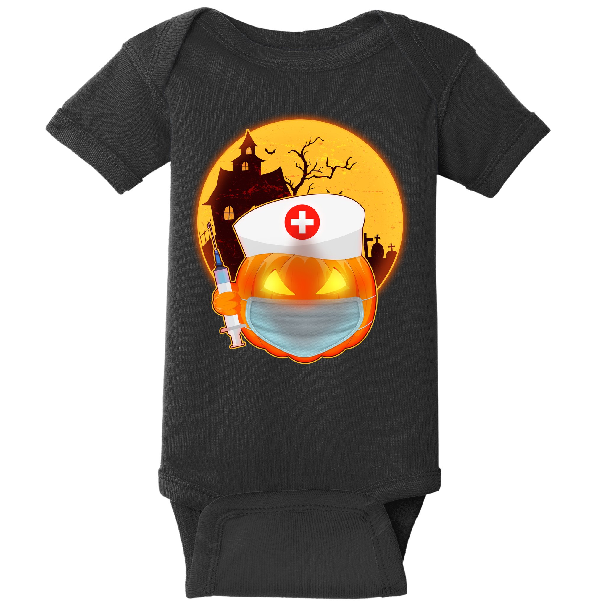 Spooky Halloween Nurse Pumpkin Baby Bodysuit