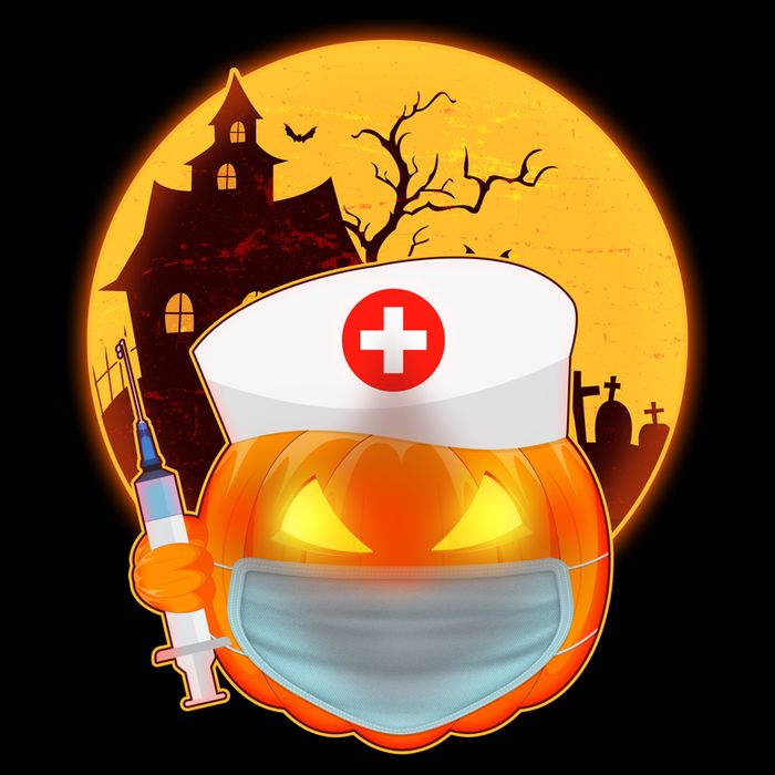 Spooky Halloween Nurse Pumpkin Baby Bodysuit