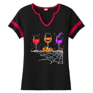 Spooky Wine Glasses Ladies Halftime Notch Neck Tee