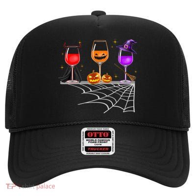 Spooky Wine Glasses High Crown Mesh Back Trucker Hat