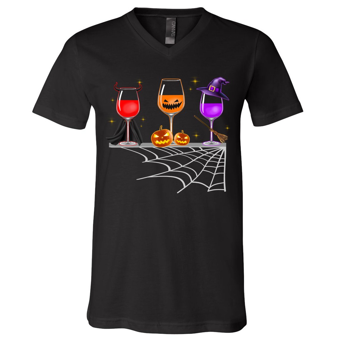 Spooky Wine Glasses V-Neck T-Shirt