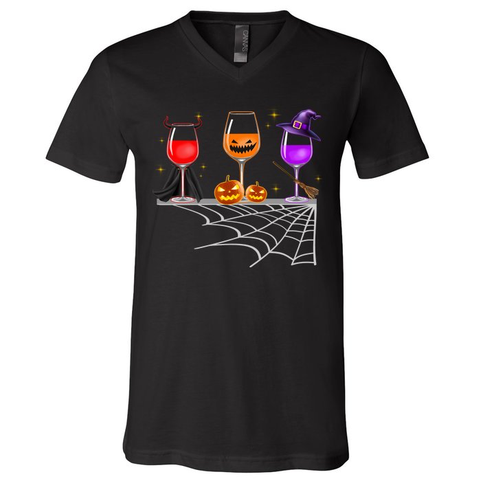 Spooky Wine Glasses V-Neck T-Shirt