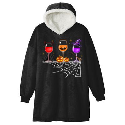 Spooky Wine Glasses Hooded Wearable Blanket