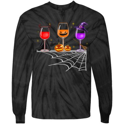 Spooky Wine Glasses Tie-Dye Long Sleeve Shirt