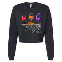 Spooky Wine Glasses Cropped Pullover Crew