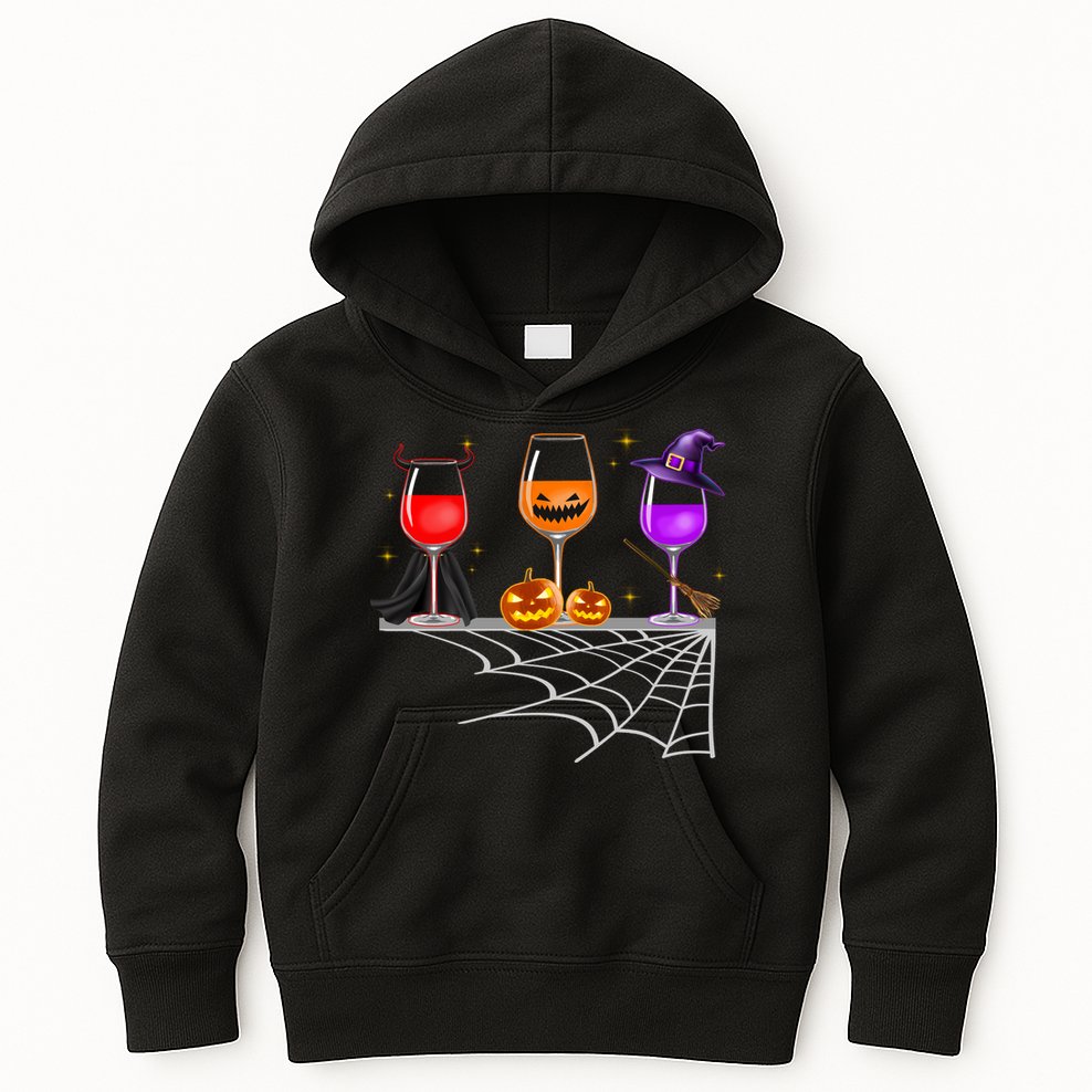 Spooky Wine Glasses Kids Hoodie