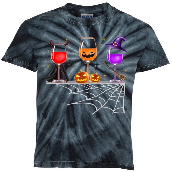 Spooky Wine Glasses Kids Tie-Dye T-Shirt