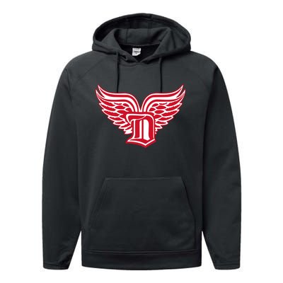 Sporty Detroit Fan Old English D With Wings Performance Fleece Hoodie