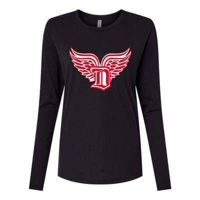 Sporty Detroit Fan Old English D With Wings Womens Cotton Relaxed Long Sleeve T-Shirt