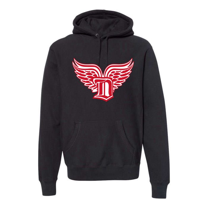 Sporty Detroit Fan Old English D With Wings Premium Hoodie