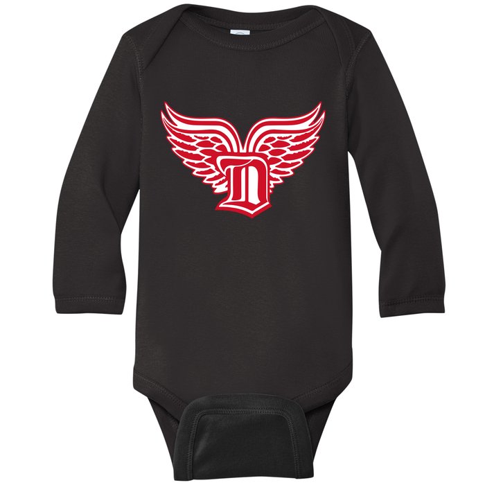 Sporty Detroit Fan Old English D With Wings Baby Long Sleeve Bodysuit