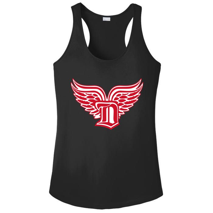 Sporty Detroit Fan Old English D With Wings Ladies PosiCharge Competitor Racerback Tank