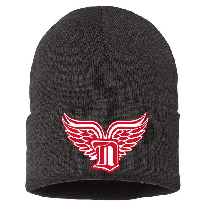 Sporty Detroit Fan Old English D With Wings Sustainable Knit Beanie