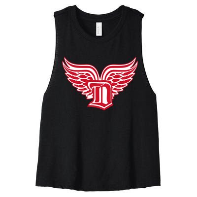 Sporty Detroit Fan Old English D With Wings Women's Racerback Cropped Tank