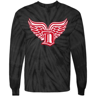 Sporty Detroit Fan Old English D With Wings Tie-Dye Long Sleeve Shirt