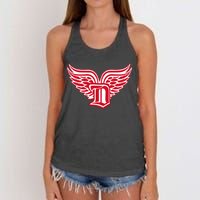 Sporty Detroit Fan Old English D With Wings Women's Knotted Racerback Tank