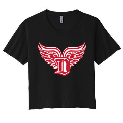 Sporty Detroit Fan Old English D With Wings Women's Crop Top Tee