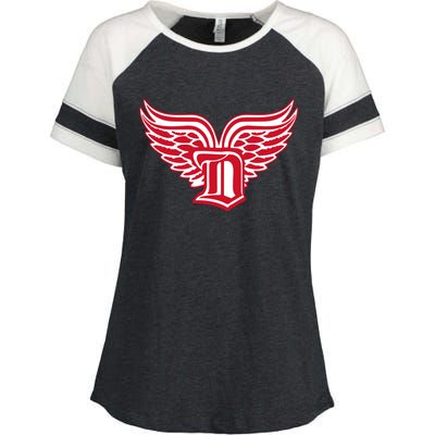 Sporty Detroit Fan Old English D With Wings Enza Ladies Jersey Colorblock Tee