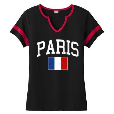 Sporty Paris France Flag Logo Sports Fan Ladies Halftime Notch Neck Tee